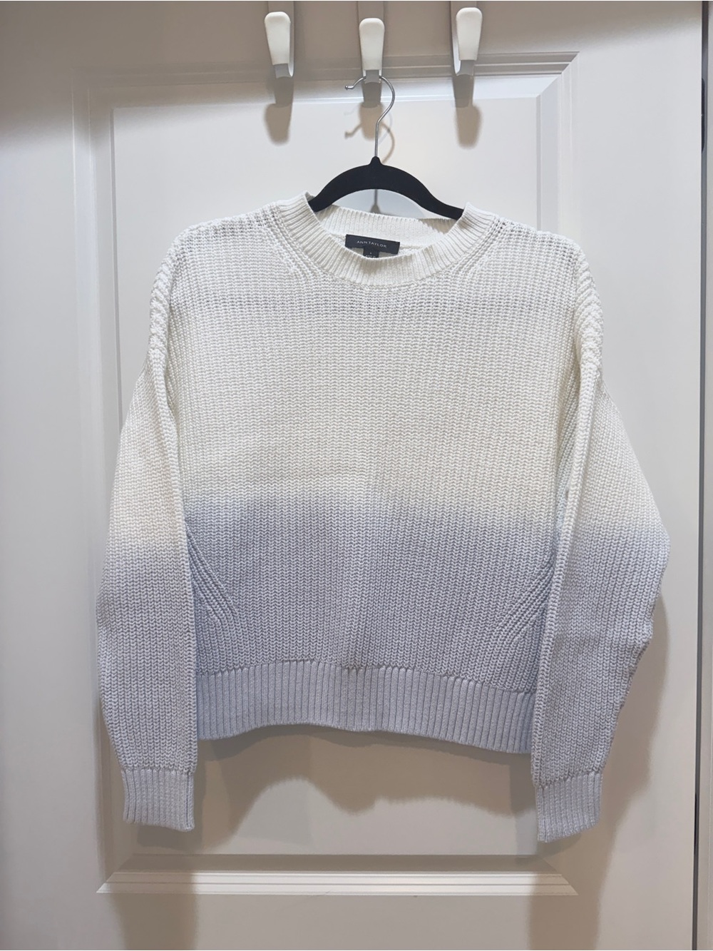 Ann Taylor White to Light Gray Ombre Crewneck Sweater